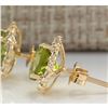 Image 2 : 3.65 CTW Natural Peridot And Diamond Earrings 14k Solid Yellow Gold