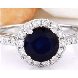 2.35 CTW Natural Sapphire 18K Solid White Gold Diamond Ring