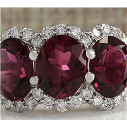 6.48 CTW Natural Pink Tourmaline And Diamond Ring 18K Solid White Gold