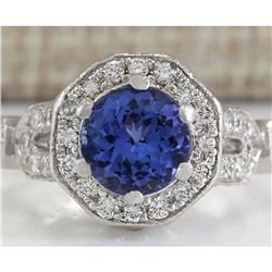 2.50 CTW Natural Blue Tanzanite And Diamond Ring In Platinum
