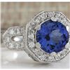 Image 2 : 2.50 CTW Natural Blue Tanzanite And Diamond Ring In Platinum