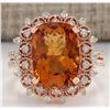 Image 1 : 6.39 CTW Natural Madeira Citrine And Diamond Ring 18K Solid Rose Gold