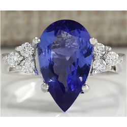 3.39 CTW Natural Blue Tanzanite And Diamond Ring In 18K White Gold