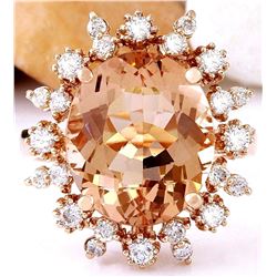 7.15 CTW Natural Morganite 18K Solid Rose Gold Diamond Ring
