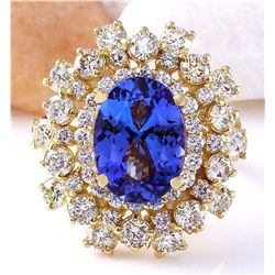 6.82 CTW Natural Tanzanite 18K Solid Yellow Gold Diamond Ring