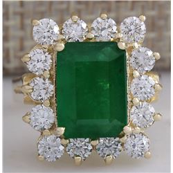 4.91 CTW Natural Emerald And Diamond Ring 18K Solid Yellow Gold