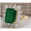 Image 2 : 4.91 CTW Natural Emerald And Diamond Ring 18K Solid Yellow Gold
