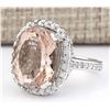 Image 2 : 9.47 CTW Natural Morganite And Diamond Ring In 18K White Gold