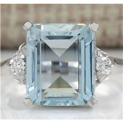 4.72 CTW Natural Aquamarine And Diamond Ring In 18K White Gold