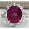Image 1 : 6.92 CTW Natural Rubelite And Diamond Ring In18K White Gold