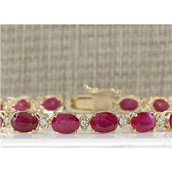 18.98 CTW Natural Ruby And Diamond Bracelet In 14K Yellow Gold
