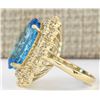 Image 2 : 18.42 CTW Natural Blue Topaz And Diamond Ring In 18K Yellow Gold