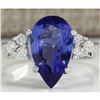 Image 1 : 3.39 CTW Natural Blue Tanzanite And Diamond Ring In 14K White Gold