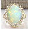 Image 1 : 6.48 CTW Natural Opal And Diamond Ring In 18K Yellow Gold
