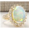Image 2 : 6.48 CTW Natural Opal And Diamond Ring In 18K Yellow Gold