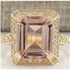 Image 1 : 5.56 CTW Natural Morganite And Diamond Ring In 18K Solid Yellow Gold