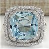 Image 1 : 6.92 CTW Natural Aquamarine And Diamond Ring In 18K Solid White Gold