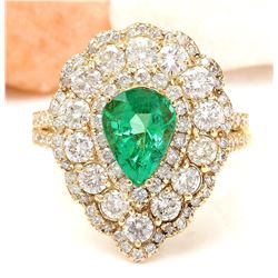 3.90 CTW Natural Emerald 14K Solid Yellow Gold Diamond Ring