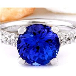 3.81 CTW Natural Tanzanite 18K Solid White Gold Diamond Ring