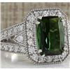 Image 2 : 4.72 CTW Natural Green Tourmaline And Diamond Ring 18K Solid White Gold