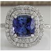 Image 1 : 3.82 CTW Natural Blue Tanzanite And Diamond Ring In 14K White Gold
