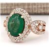 Image 2 : 5.25 CTW Natural Emerald And Diamond Ring In 18K Rose Gold