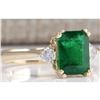 Image 2 : 1.94 CTW Natural Emerald And Diamond Ring 18K Solid Yellow Gold