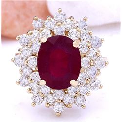 6.30 CTW Natural Ruby 14K Solid Yellow Gold Diamond Ring