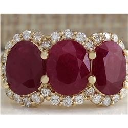 6.82 CTW Natural Red Ruby And Diamond Ring 14K Solid Yellow Gold