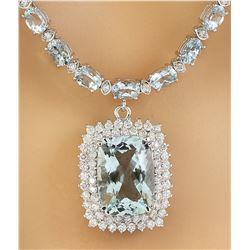 39.00 CTW Aquamarine 14K White Gold Diamond Necklace