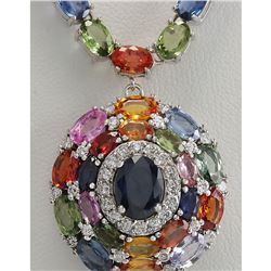 46.99 CTW Natural Ceylon Sapphire And Diamond Necklace In 18K White Gold