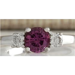 1.70 CTW Natural Pink Ceylon Sapphire Diamond Ring 14k Solid White Gold