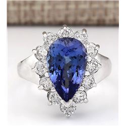4.92 CTW Natural Blue Tanzanite And Diamond Ring 14k Solid White Gold