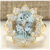 Image 1 : 7.60 CTW Natural Aquamarine And Diamond Ring In 18K Yellow Gold