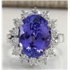 Image 1 : 8.65 CTW Natural Blue Tanzanite And Diamond Ring 14K Solid White Gold