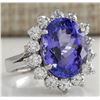 Image 2 : 8.65 CTW Natural Blue Tanzanite And Diamond Ring 14K Solid White Gold