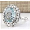 Image 2 : 6.98 CTW Natural Aquamarine And Diamond Ring In 18K Solid White Gold