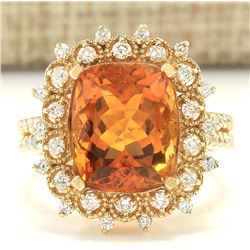 6.39 CTW Natural Madeira Citrine And Diamond Ring 18K Solid Yellow Gold