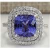 Image 1 : 6.09 CTW Natural Blue Tanzanite And Diamond Ring In 18K White Gold