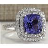 Image 2 : 6.09 CTW Natural Blue Tanzanite And Diamond Ring In 18K White Gold