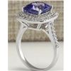 Image 3 : 6.09 CTW Natural Blue Tanzanite And Diamond Ring In 18K White Gold