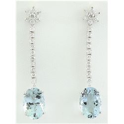 12.09 CTW Aquamarine 18K White Gold Diamond Earrings