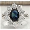 Image 1 : 2.83 CTW Natural Blue Sapphire Diamond Ring 18K Solid White Gold