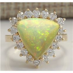 4.77 CTW Natural Opal And Diamond Ring In 14K Solid Yellow Gold