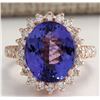 Image 1 : 8.65 CTW Natural Blue Tanzanite And Diamond Ring 14K Solid Rose Gold