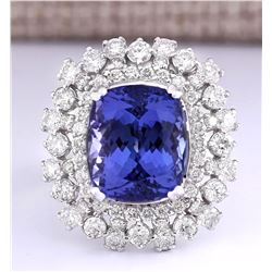 16.27 CTW Natural Blue Tanzanite And Diamond Ring 18K Solid White Gold