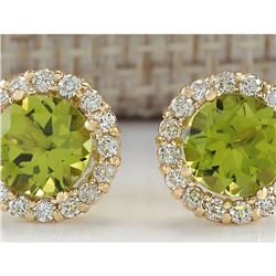 3.65 CTW Natural Peridot And Diamond Earrings 18K Solid Yellow Gold