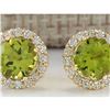Image 1 : 3.65 CTW Natural Peridot And Diamond Earrings 18K Solid Yellow Gold