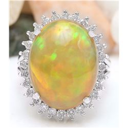 13.48 CTW Natural Opal 14K Solid White Gold Diamond Ring