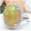 Image 2 : 13.48 CTW Natural Opal 14K Solid White Gold Diamond Ring
